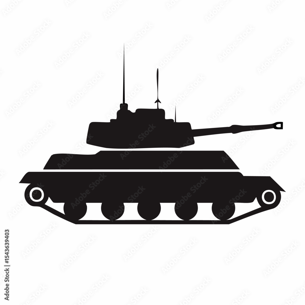 Fototapeta premium A detailed black and white illustration of a military tank on a white background