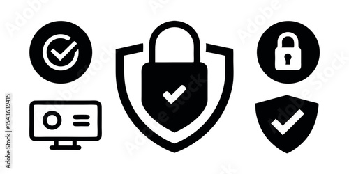 Security shield icon with a padlock and check mark, ideal for cyber security, protection systems, antivirus software, privacy, and secure login concepts.