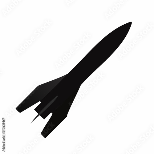 Black rocket illustration isolated on white background with aerodynamic design elements