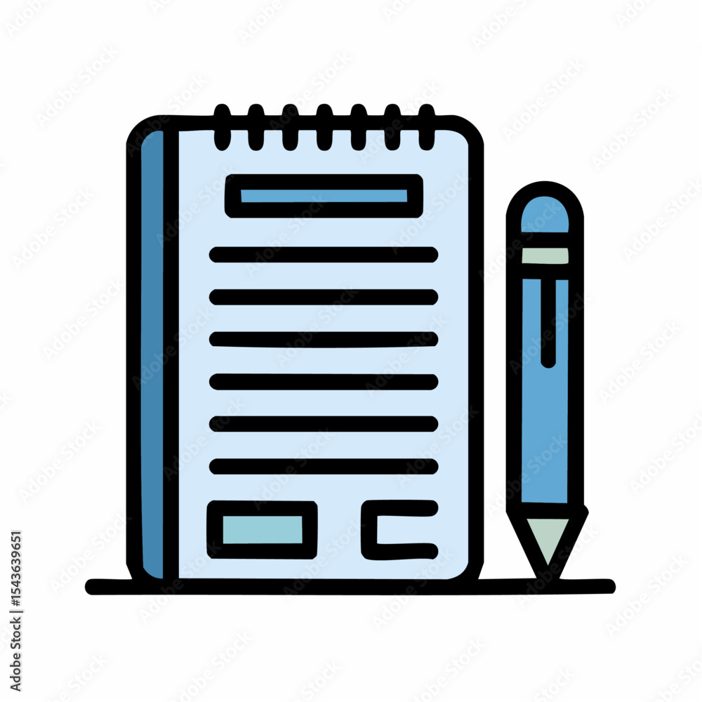 Illustration of a notepad with lines and a pencil in a flat design style on white background Illustration of a notepad with lines and a pencil in a flat design style on white background