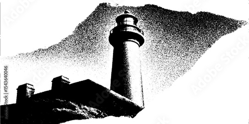 Majestic lighthouse silhouette in high contrast black and white