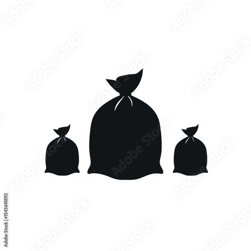 Silhouette of multiple garbage bags, representing waste management, cleanliness, recycling, and environmental awareness themes for infographics and eco campaigns.