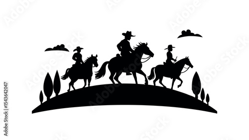 Cowboys on Horseback Silhouette Vector