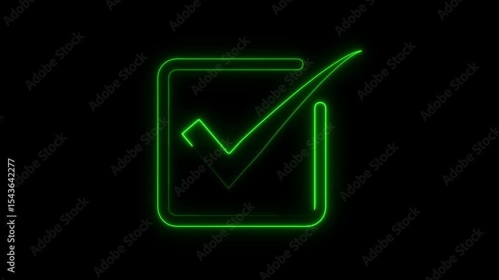 Animated glowing neon check mark in a box sign animation on background Animated glowing neon check mark in a box sign animation on background