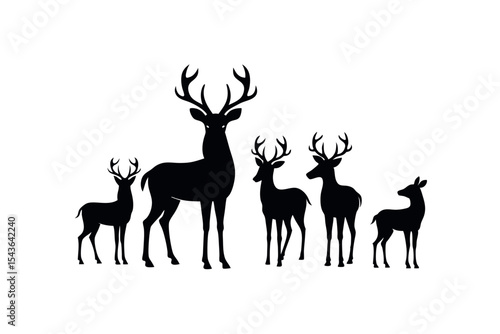 Forest Deer Group Silhouette Vector Illustration