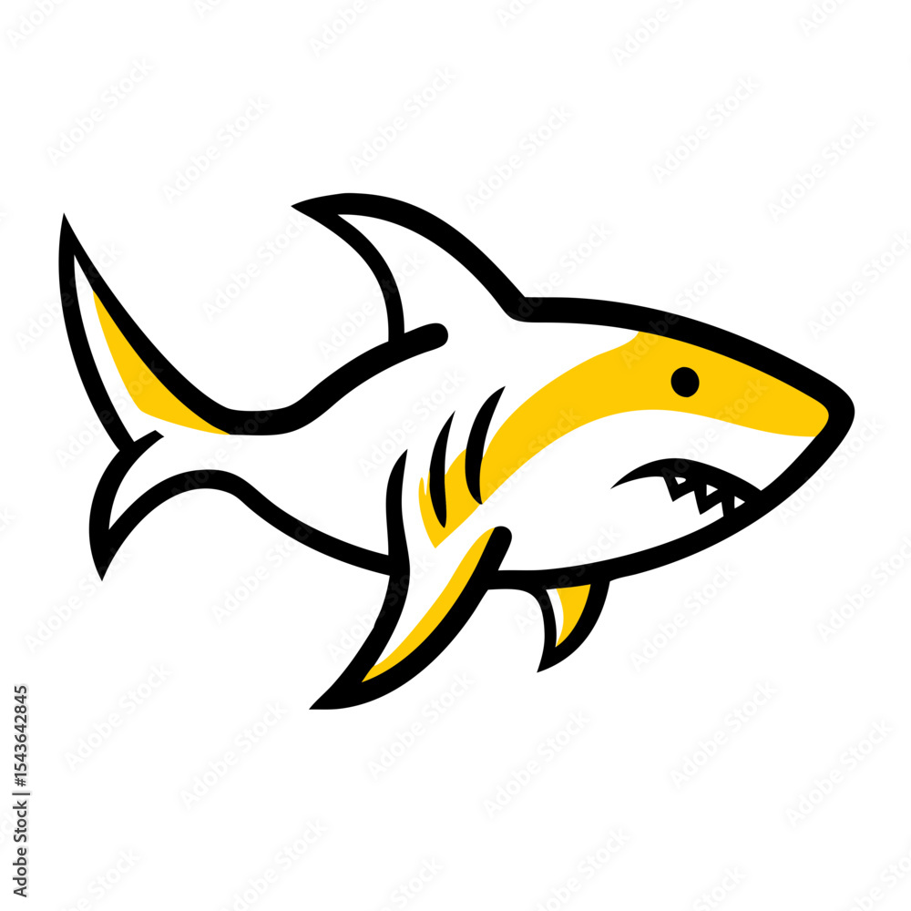 Obraz premium Cartoon shark illustration with yellow accents and bold outline 