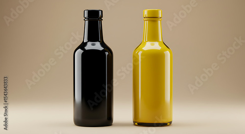 Wallpaper Mural studio lighting, two glass bottles, one black and one yellow, minimal background, high contrast, cinematic, high-quality, detailed, photorealistic
 Torontodigital.ca