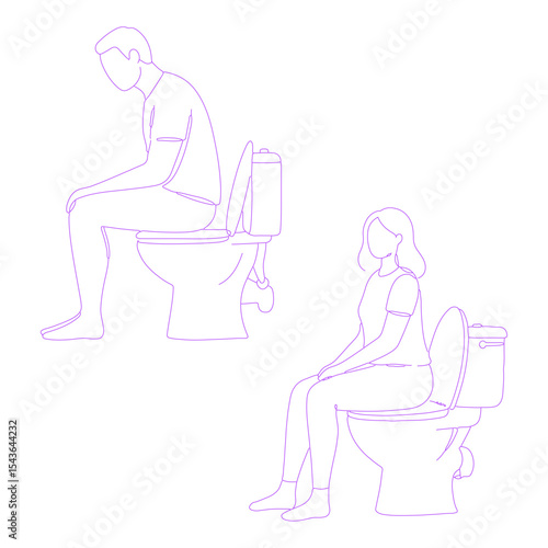 person sitting on a toilet lineart illustration