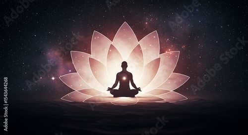 Cosmic Meditation with Glowing Lotus Mandala in Galaxy Space