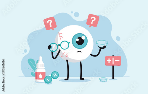 Confused Eye Character Glasses, Contacts, or Solution?  A Visual Guide to Vision Correction Options and Eye Care Routine