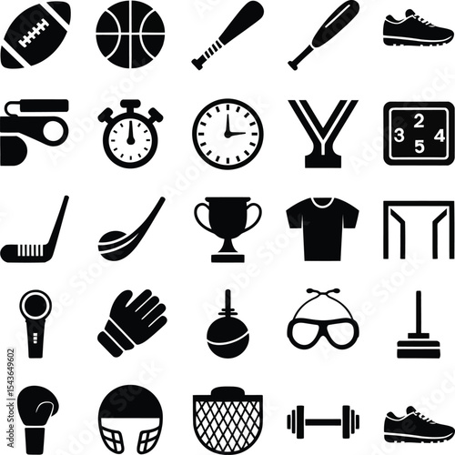 Collection of black sport icons on white background