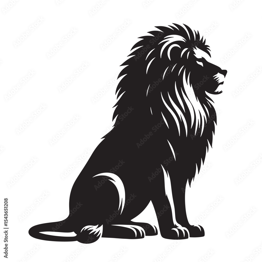 Obraz premium Calm sitting lion silhouette in black elegant vector animal design perfect for wildlife decor, educational materials, nature crafts, and digital illustration_