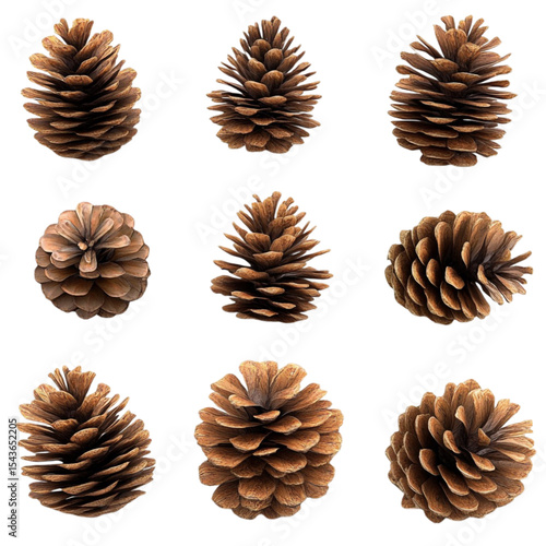 Nine Brown Pine Cones Vibrant Stripes Background Nature Texture Art
