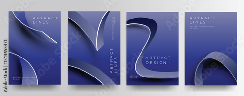 A set of four modern abstract background templates featuring blue gradients and geometric lines. These designs are suitable for covers, posters, or any project needing a sleek and elegant visual eleme