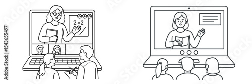 Online learning session with students engaging in math and reading activities during a virtual class