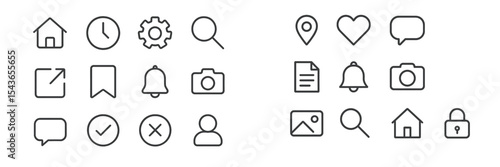 Collection of simple line icons representing various concepts and actions displayed on a digital interface