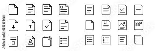 Collection of simplistic icons representing different document types, outlines, and file operations in a minimalistic design