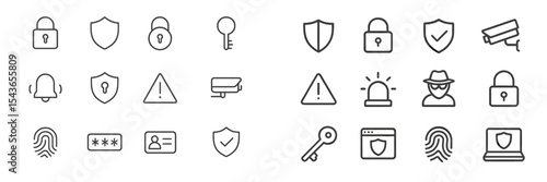 Security icons set illustrating various protection measures and safety measures in a modern digital environment