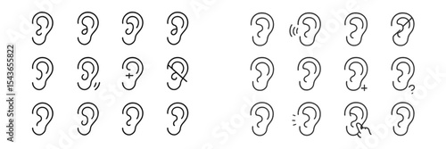 Illustrations showing various ear designs and hearing-related symbols depicting listening and communication concepts