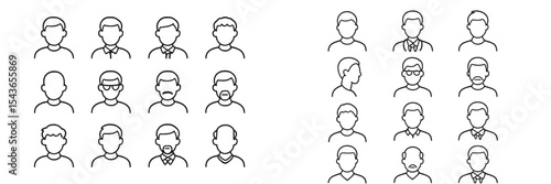 Diverse group of men in various hairstyles and clothing styles in an illustrated format for character representation