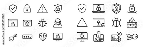 Various icons representing cybersecurity concepts in a minimalist design showcasing protection and safety