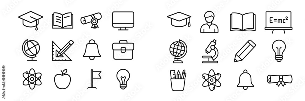 Icons representing various educational themes and activities for classrooms and study environments Icons representing various educational themes and activities for classrooms and study environments