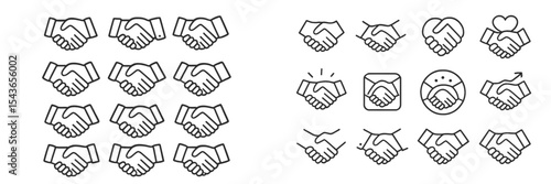 Handshake icons representing partnership, agreement, and collaboration in a minimalistic design for various uses