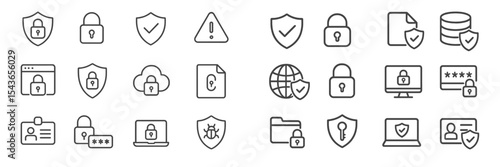 Security icons representing data protection and online safety measures for users and systems