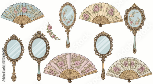 A set of isolated vintage shell fans on a white background, evoking a summer beach aesthetic