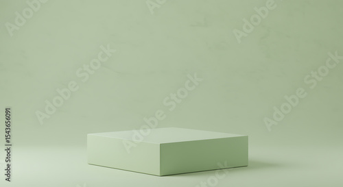 Minimalist square podium displayed for product presentation in a modern sage green studio