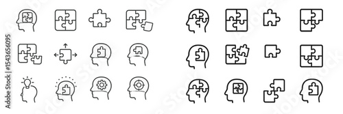 Exploring the concept of problem solving through minimalist puzzle piece illustrations depicting human creativity and insight
