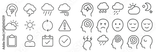 Weather and Mood Illustrations depicting various atmospheric conditions and emotional states for visual communication
