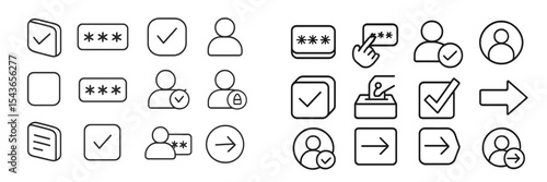 Collection of minimalistic icons representing user interactions and verification processes in digital applications