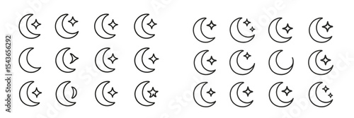 Patterns of crescent moons and stars arranged in a decorative layout for artistic design purposes