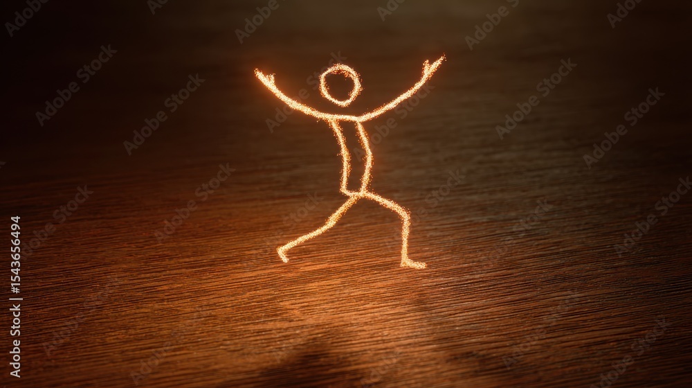 Fototapeta premium The stick figure’s wide arms and lifted feet capture a moment of celebration, spiritual release, and inner bliss. 