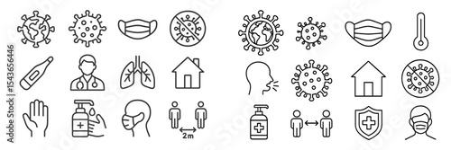 Icons representing health awareness and safety measures during a pandemic for public understanding