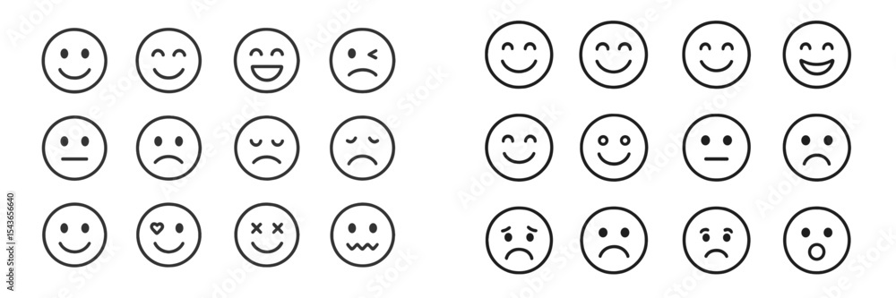 Collection of various smiley faces expressing different emotions in a simple and clear design Collection of various smiley faces expressing different emotions in a simple and clear design