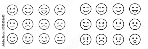 Collection of various smiley faces expressing different emotions in a simple and clear design
