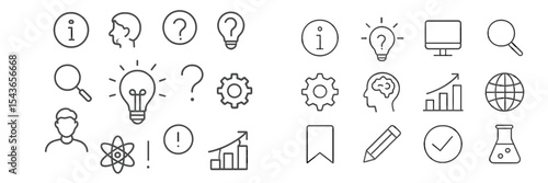 Icons representing knowledge, information, and technology in a minimalistic style suitable for educational content or digital platforms