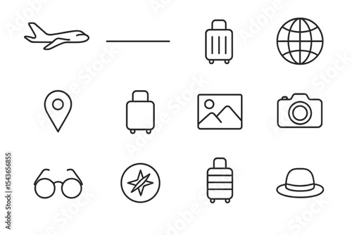 Travel essentials illustrated with icons for planning a journey in any location