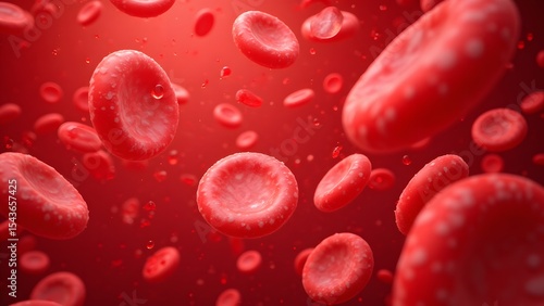Microscopic View of Red Blood Cells Flowing, a Vivid Depiction of Cellular Motion in a Crimson Fluid, Highlighting Their Disc-Shaped Forms