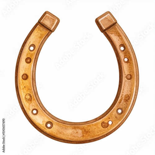 Golden Horseshoe Watercolor Illustration on White Background