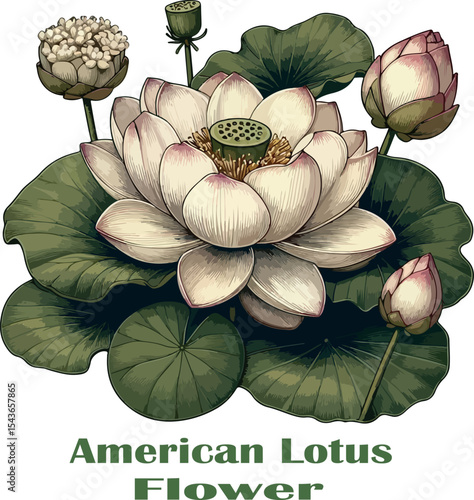 American Lotus Flower logo Vector white background .