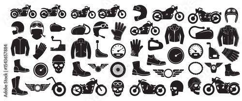 Motorcycle Elements Vector Set – Biker Icons & Parts Collection
