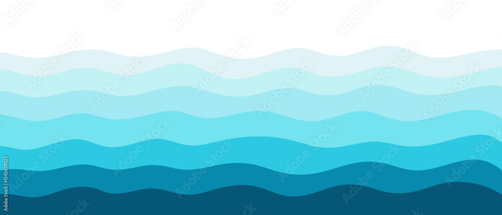 Sea waves, abstract wavy background, multi-layered effect, vector, flat design. Background graphic element for banner design, poster, decoration in different blue shades with space for text Sea waves, abstract wavy background, multi-layered effect, vector, flat design. Background graphic element for banner design, poster, decoration in different blue shades with space for text