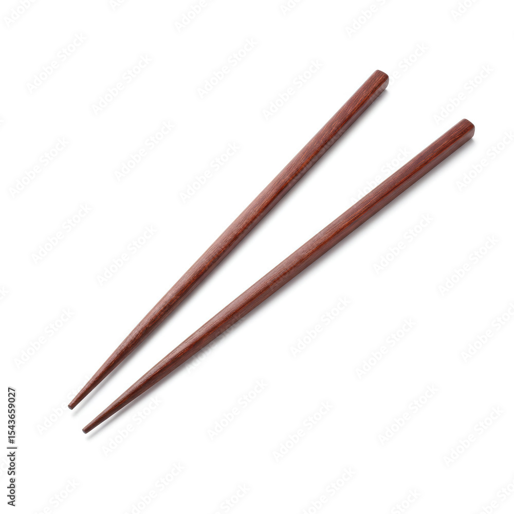A pair of traditional wooden chopsticks placed diagonally, isolated on a white background.
A pair of traditional wooden chopsticks placed diagonally, isolated on a white background.