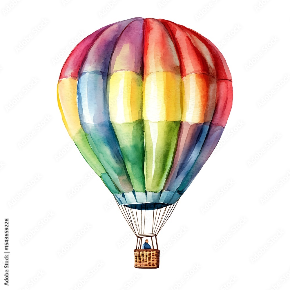 Fototapeta premium Colorful watercolor hot air balloon isolated on white background