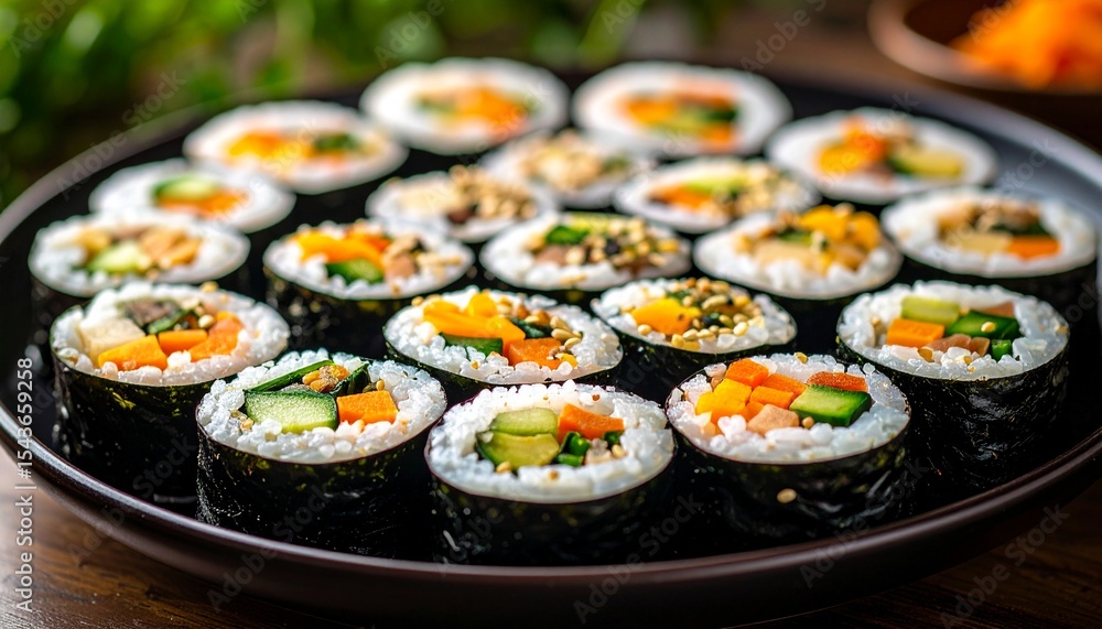 Traditional Korean Gimbap Rice Rolls With Fermented Vegetables Traditional Korean Gimbap Rice Rolls With Fermented Vegetables