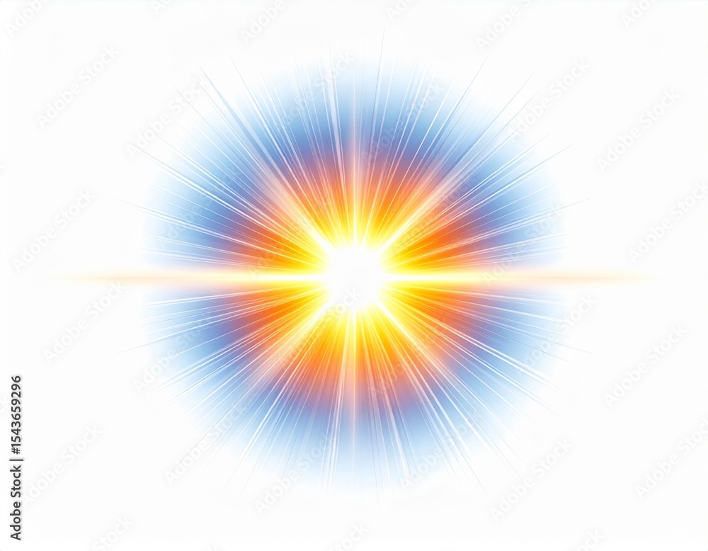 Obraz premium Bright Orange Yellow Light Burst on White Background