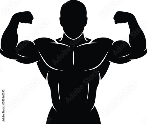Collection of black silhouettes of men  body builders.